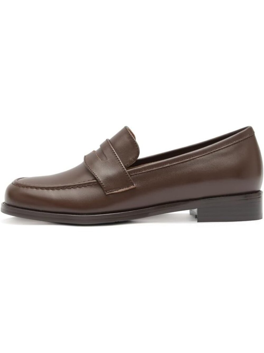 Women's Brown Classic Flat Leather Penny Loafers Slip On Dress Flat Shoes - Picture 2 of 7